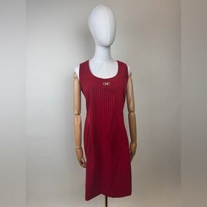 Vintage 80s Does 60s Dawn Joy Fashions Red Shift A-Line Dress with Gold Accent